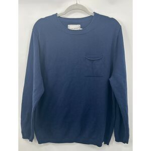 Long Wharf Sweater Mens Large Newport Seawell Pocket Crew Navy Blue Rolled Knit